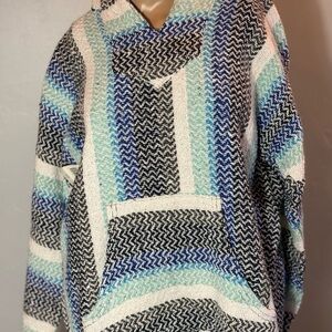 Earth Ragz Brand Hoodie Mens Medium Striped Sweatshirt Pullover Baja Poncho NWT